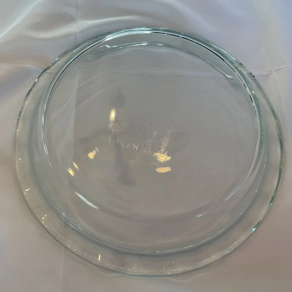 Vintage Pyrex 9.5” Round Fluted Pie Plate |  Retro Clear Glass Green Tint |  USA